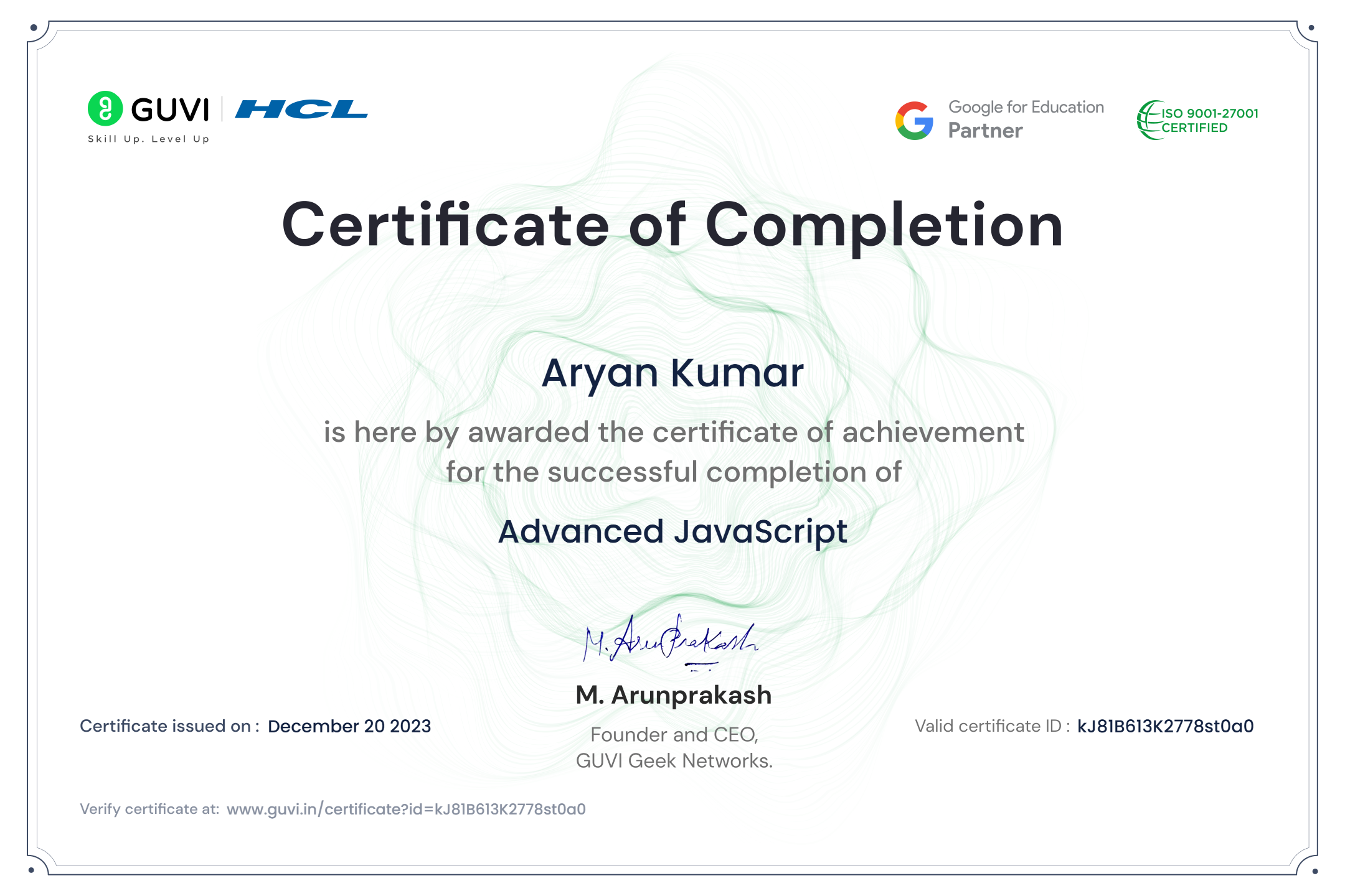 Certificate in Advanced JavaScript